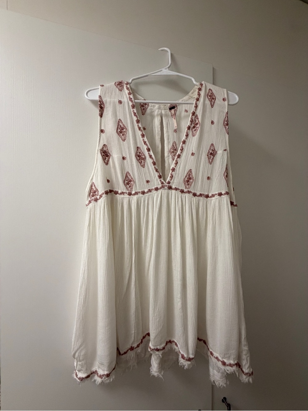 Free People Sleeveless Boho Embroidered Ivory Dress